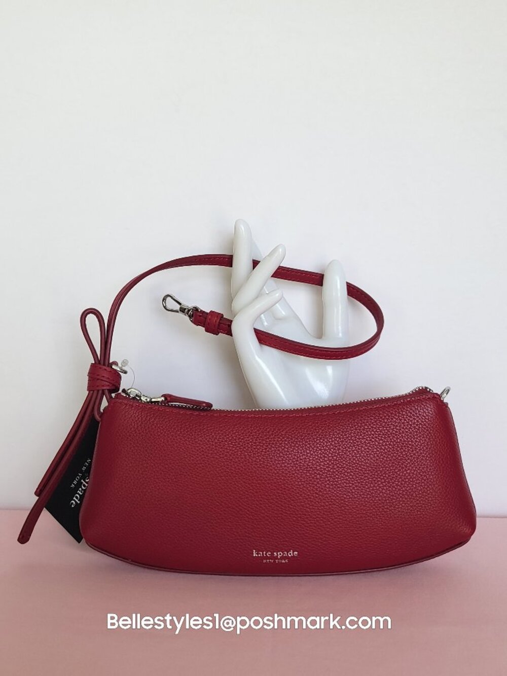 KATE SPADE Loop Pochette Pebbled Leather Mini Bag- Red Jam color⭐ - Picture 6 of 16